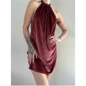 Velvet Halter Dress in Burgundy